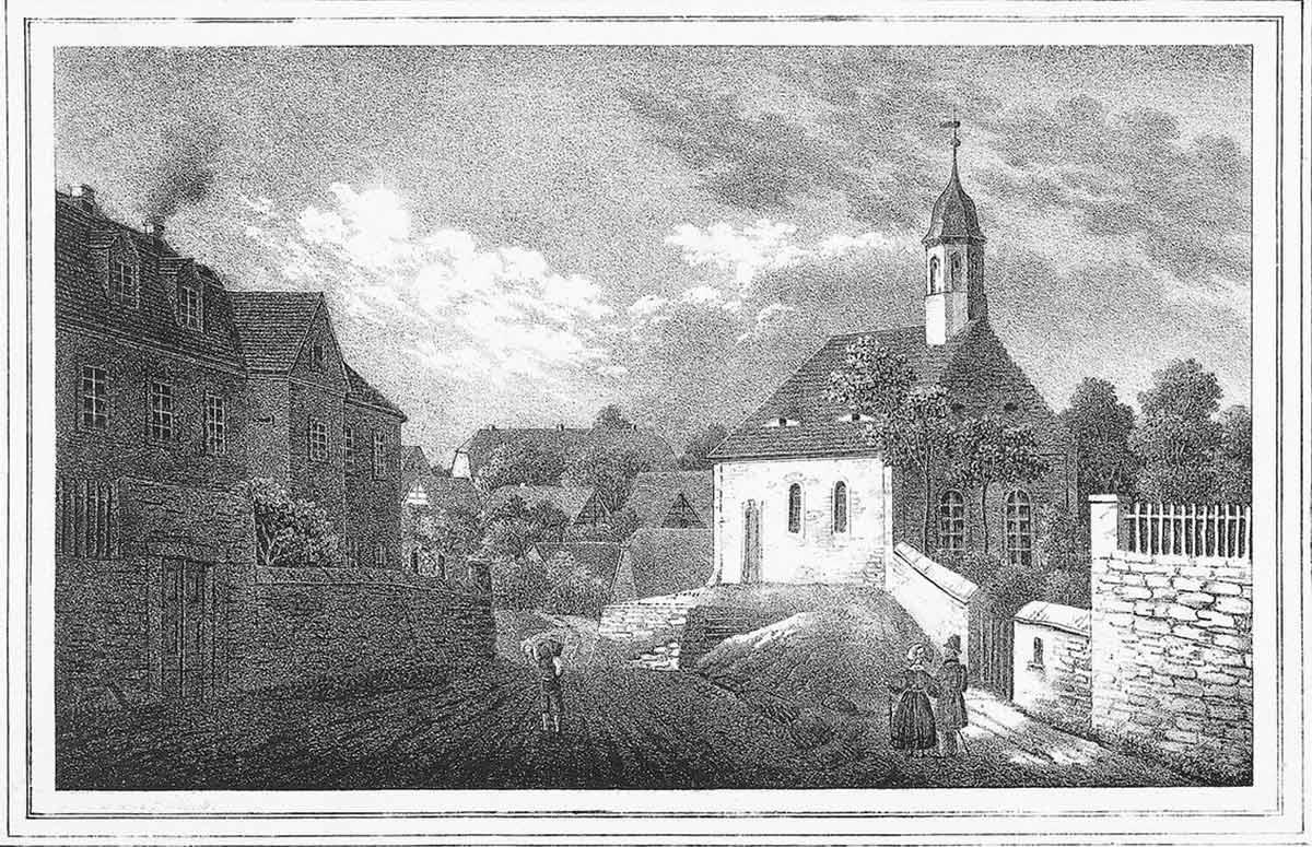 Kirche in Polenz, alte Zeichnung um 1840