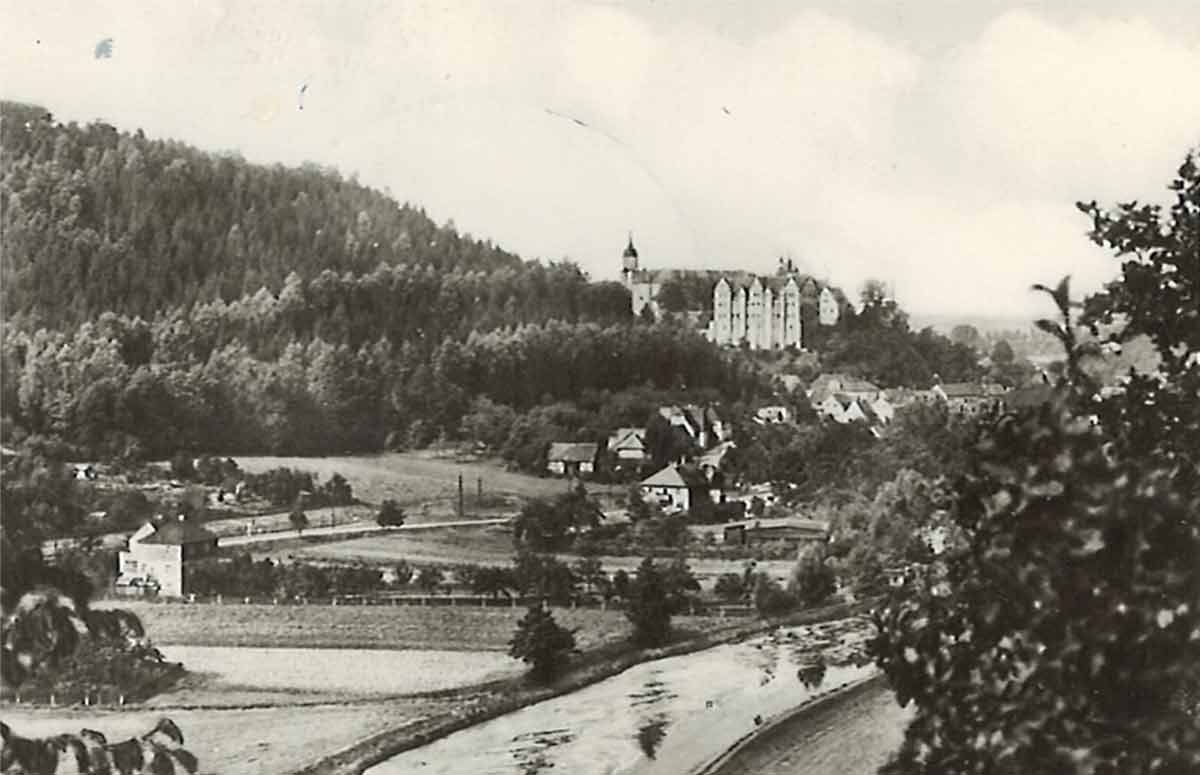 Nossen Panorama mit dem Schloss, Aufnahme von 1969