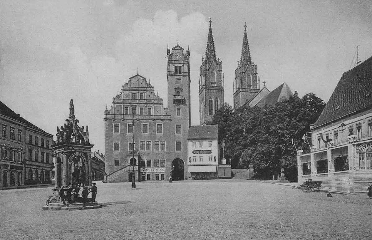 Oschatz, Markt und Dom, alte Aufnahme um 1910